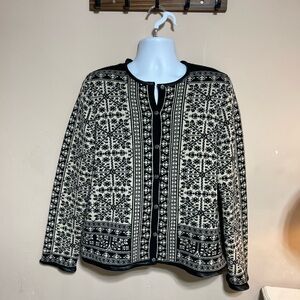 Casual Corner Black and Cream 100% Merino Wool Cardigan